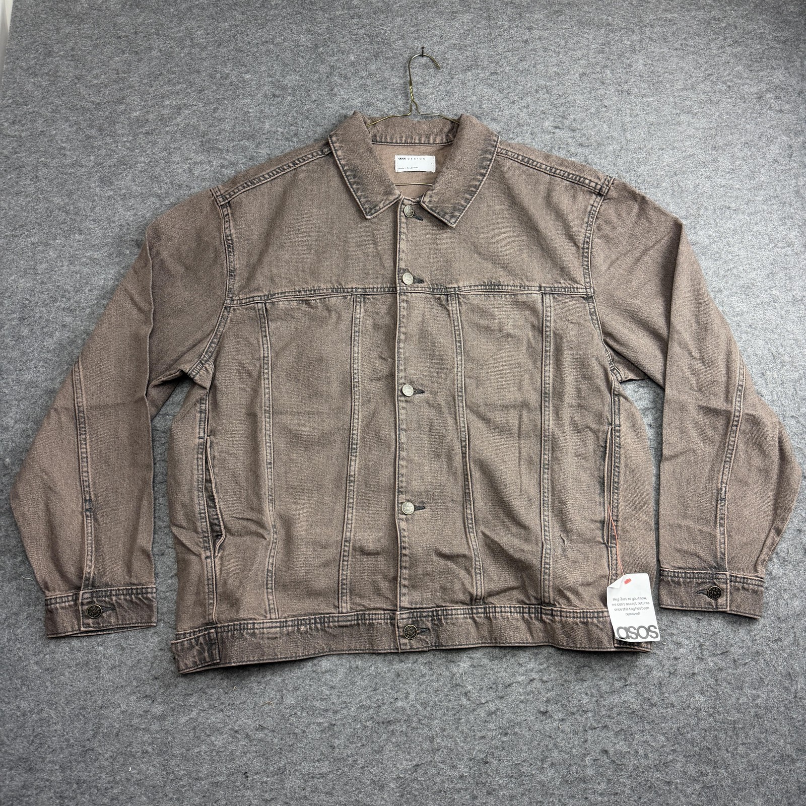 ASOS Design Denim Jacket Men\'s Large Brown Button Front Casual Unlined Classic