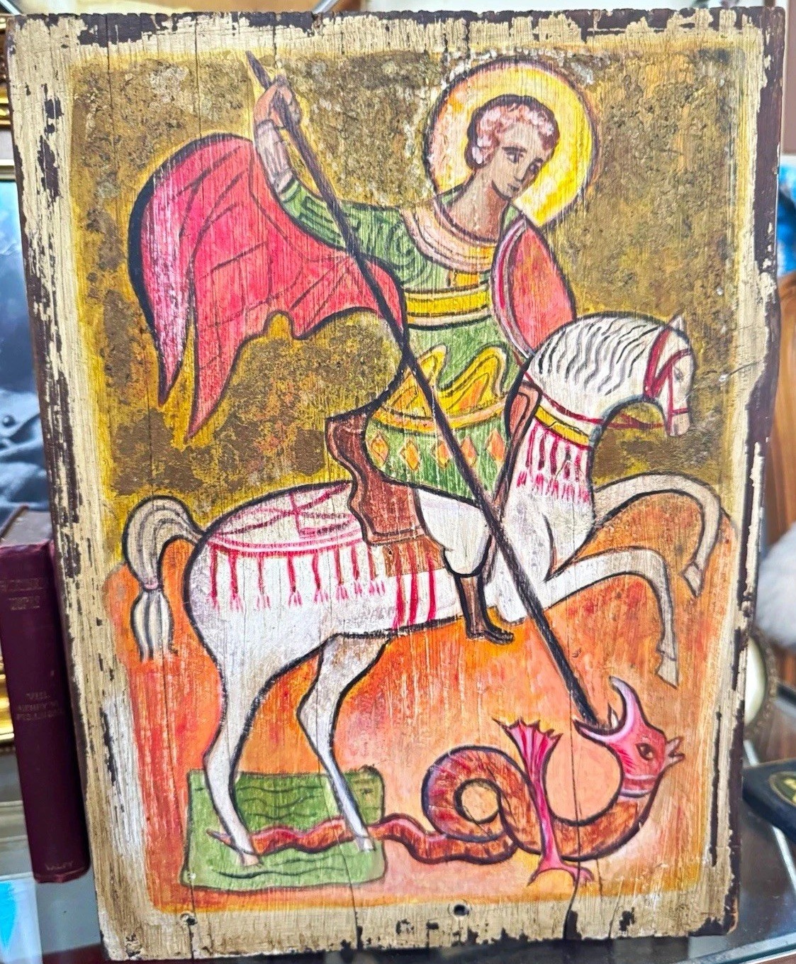 Vintage Painting St. George & the Dragon Russian Icon Adaptation Barbara Embree Vintage Painting St. George & the Dragon Russian Icon Adaptation Barbara Embree