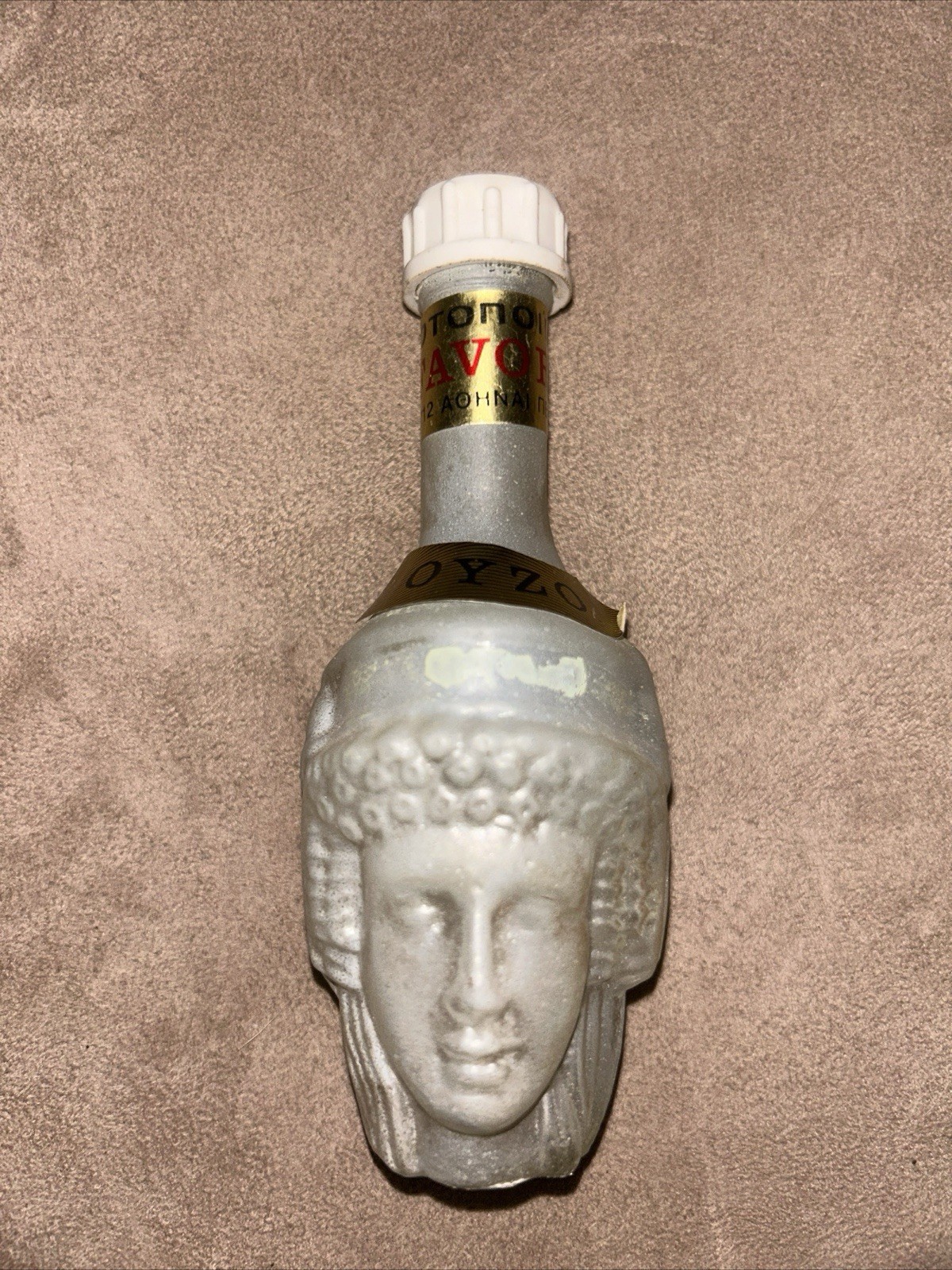 Vintage Greek Athina & Zeys (Athena Zeus) Figural Favori Ouzo Empty Glass Bottle Vintage Greek Athina & Zeys (Athena Zeus) Figural Favori Ouzo Empty Glass Bottle