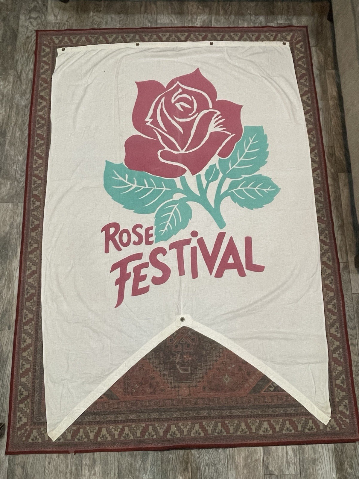 HUGE Vintage Portland Rose Festival Parade Banner Flag OG PDX - Over 6ft Tall