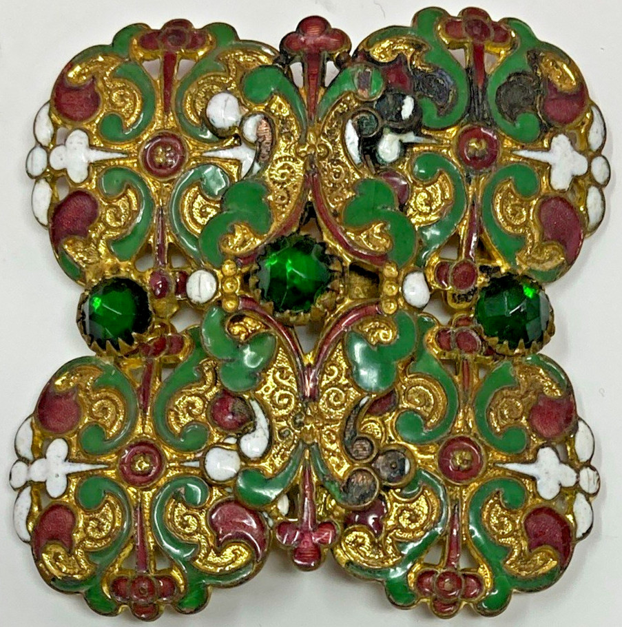 Vintage French Champleve Enameled Art Nouveau Belt Buckle EUC $951