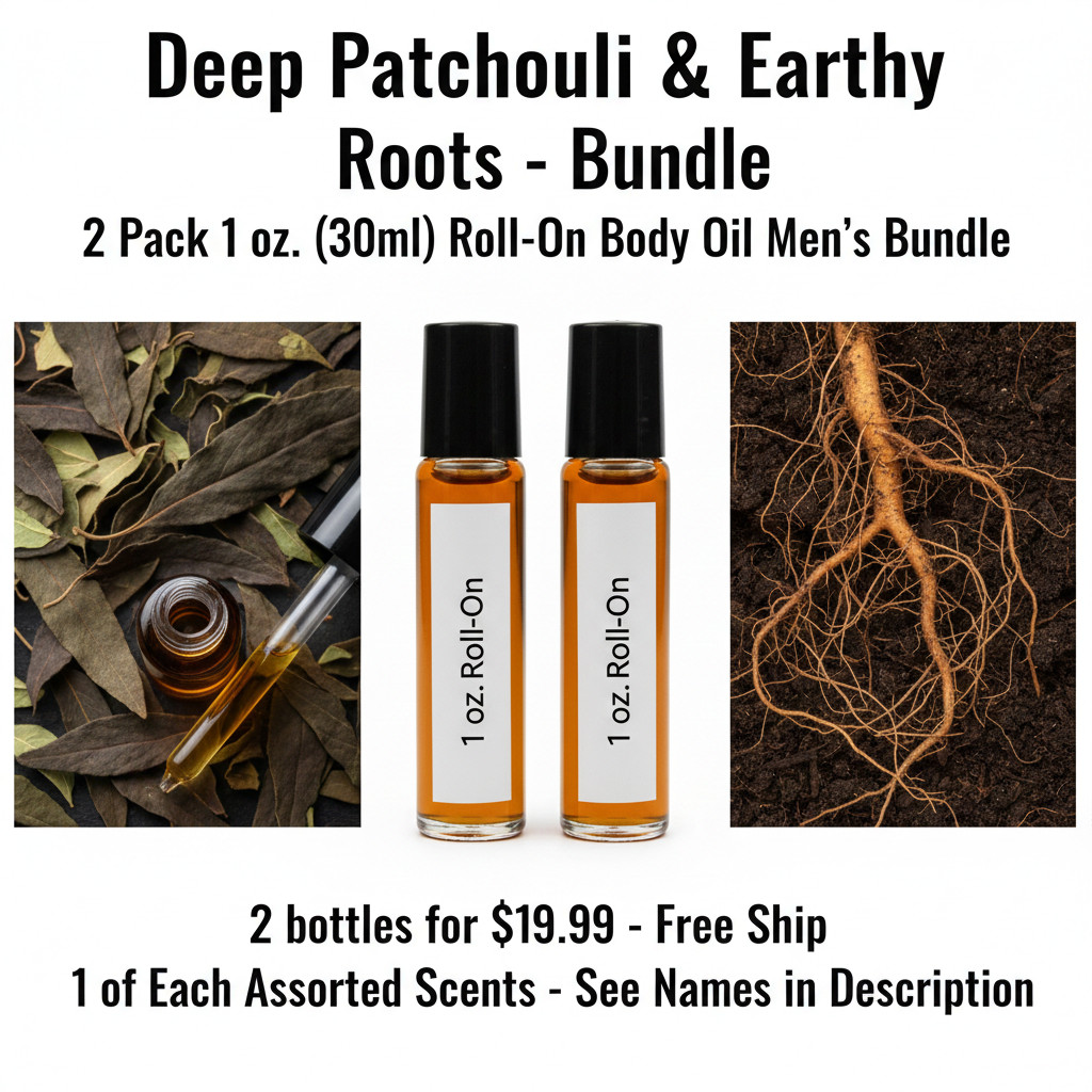 Deep Patchouli & Earthy Roots 2 Pack-30ML Men\'s Roll On Perfume Body Oil Bundle