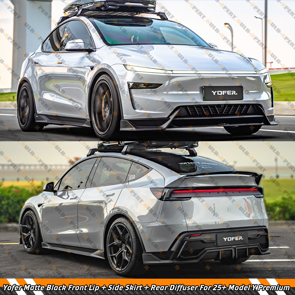 For 25-26 Tesla Model Y Yofer Matte Black Front Lip + Side Skirt + Rear Diffuser For 25-26 Tesla Model Y Yofer Matte Black Front Lip + Side Skirt + Rear Diffuser