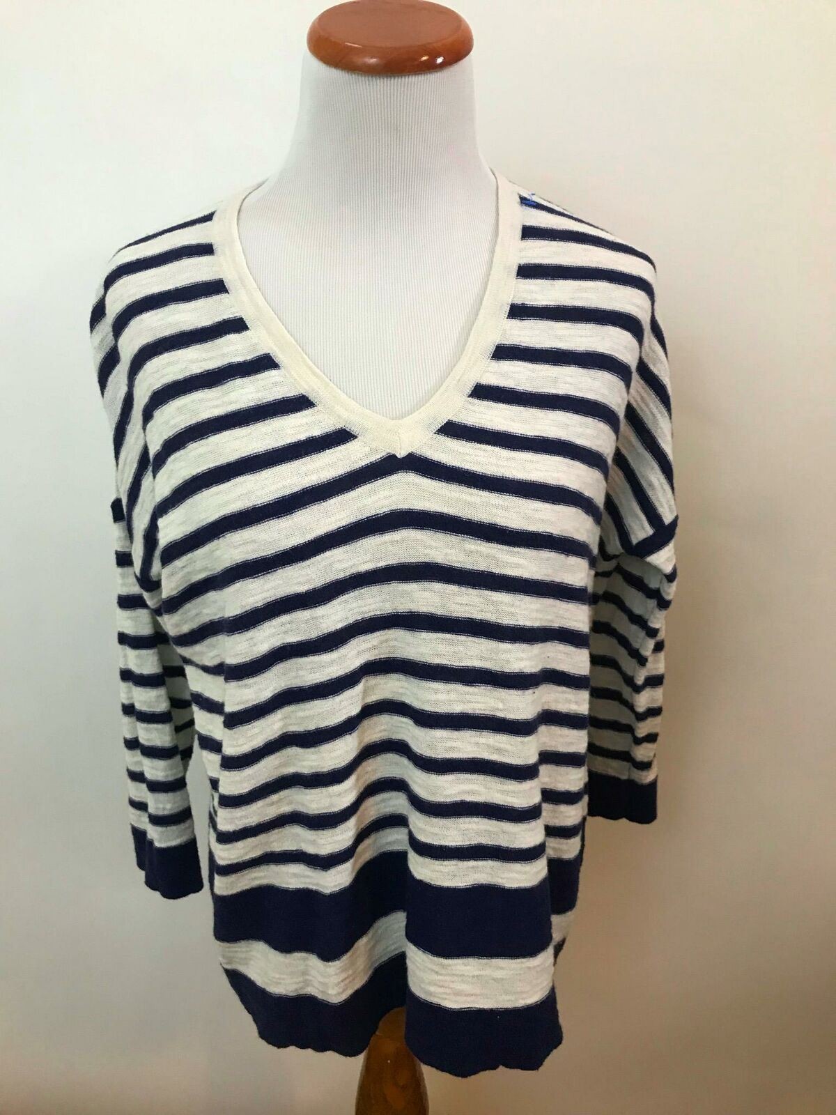 MADEWELL blue striped cotton blend V-Neck Sweater Women\'s S MADEWELL blue striped cotton blend V-Neck Sweater Women\'s S