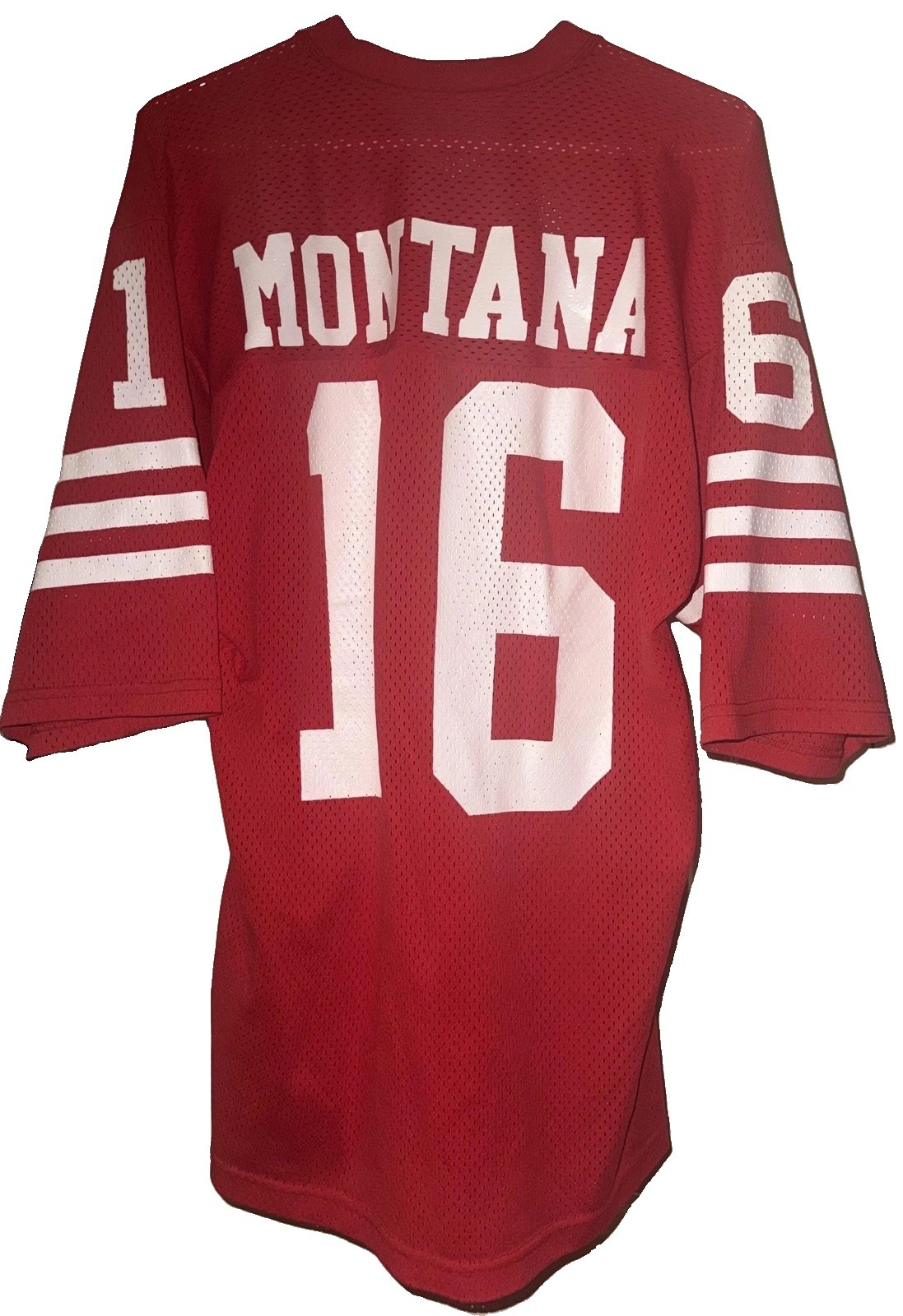 Vintage Joe Montana San Francisco 49ers Sand Knit MacGregor Jersey USA Large Red