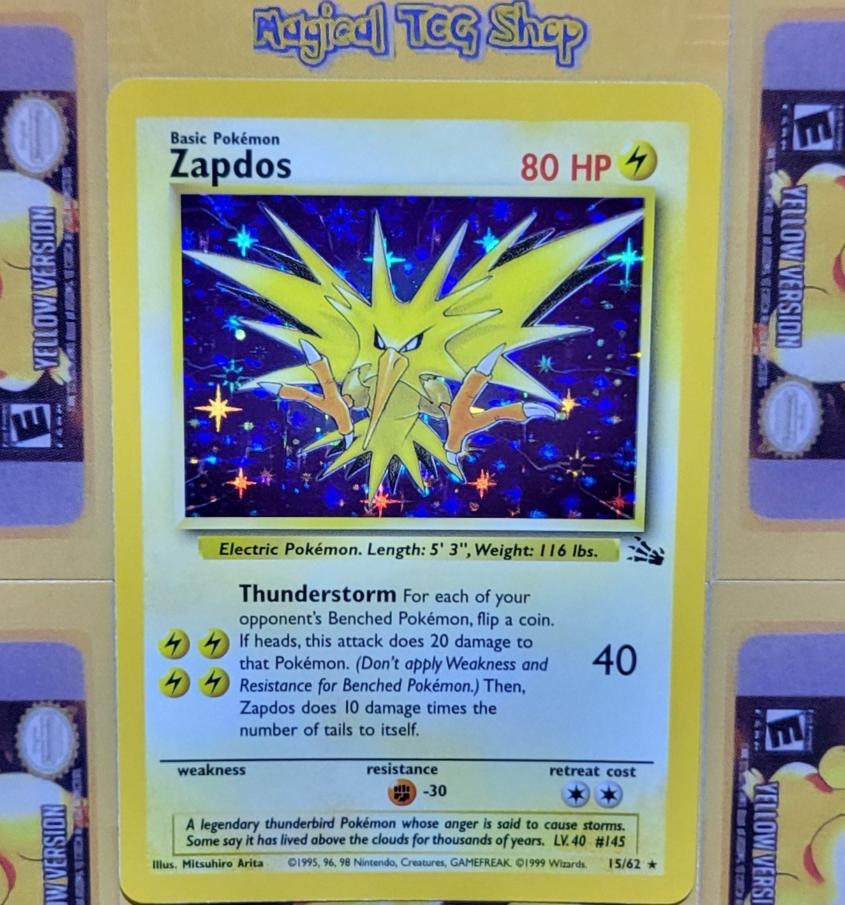 Pokemon Zapdos Fossil Holo Rare 15/62 Corrected Foil NM