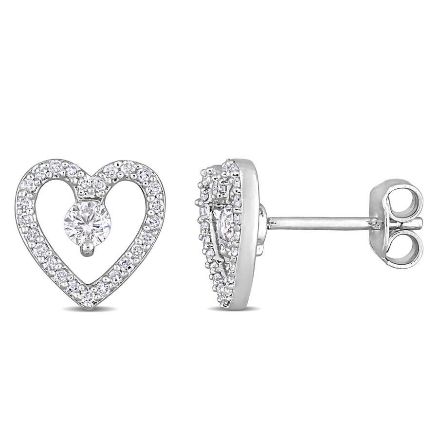 AMOUR 1/3 CT TGW White Topaz and 1/5 CT TDW Diamond Open Heart Stud Earrings In