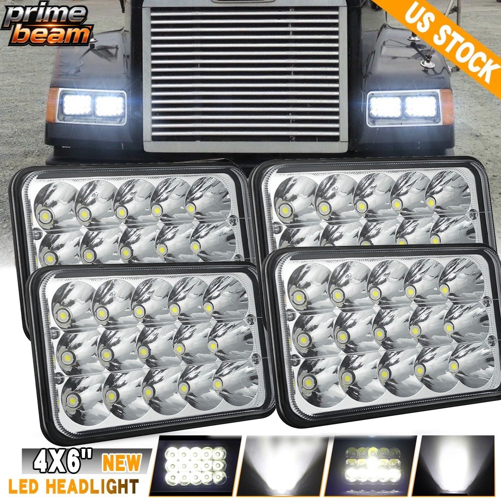 4Pcs Fit 1991-2004 Freightliner FLD120 FLD112 4x6'' LED Headlights High/Low Beam