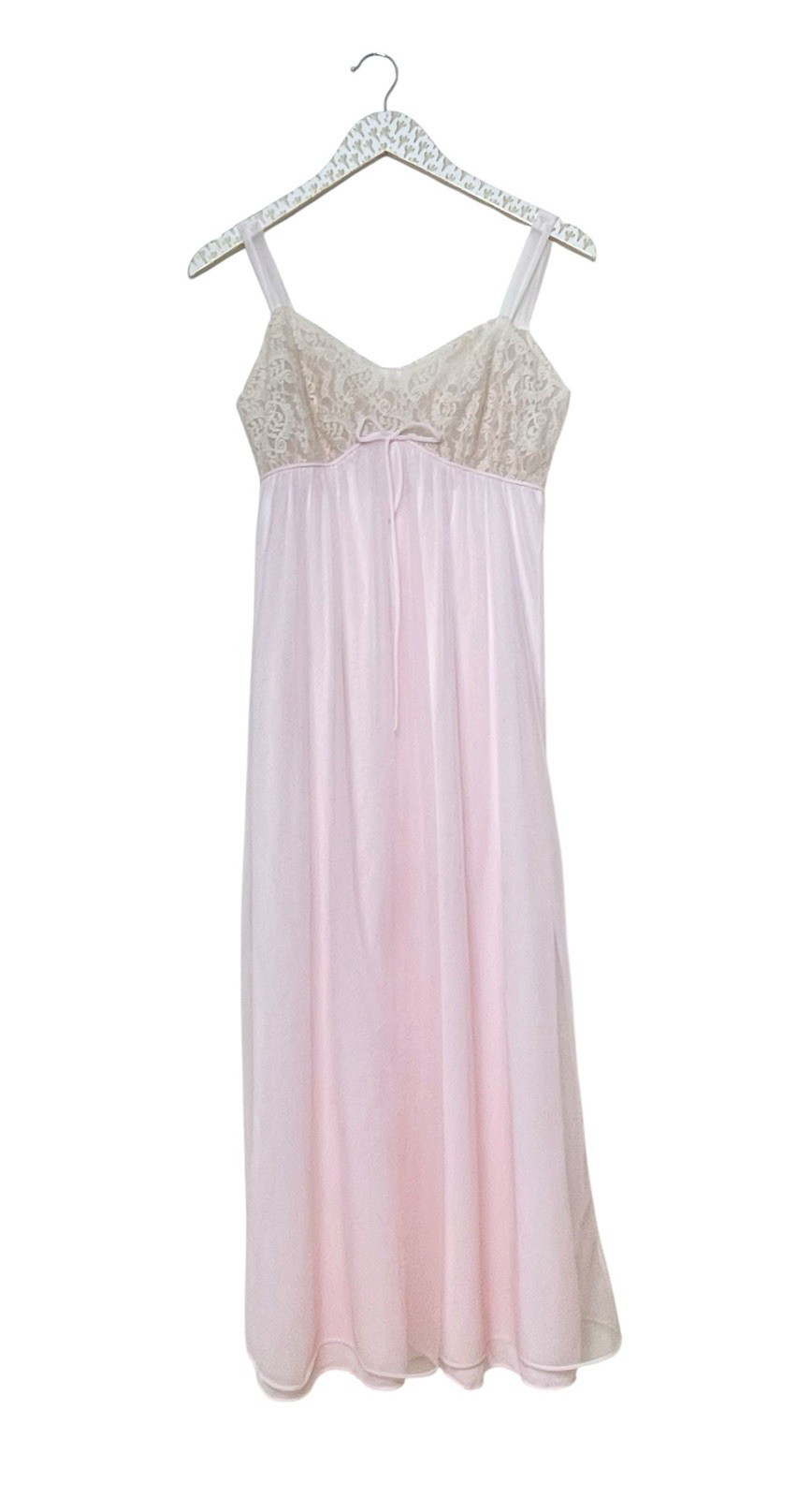Vintage 60s Lisette Nightgown Slip Peignoir Lingerie Chiffon Lace Chemise Pink