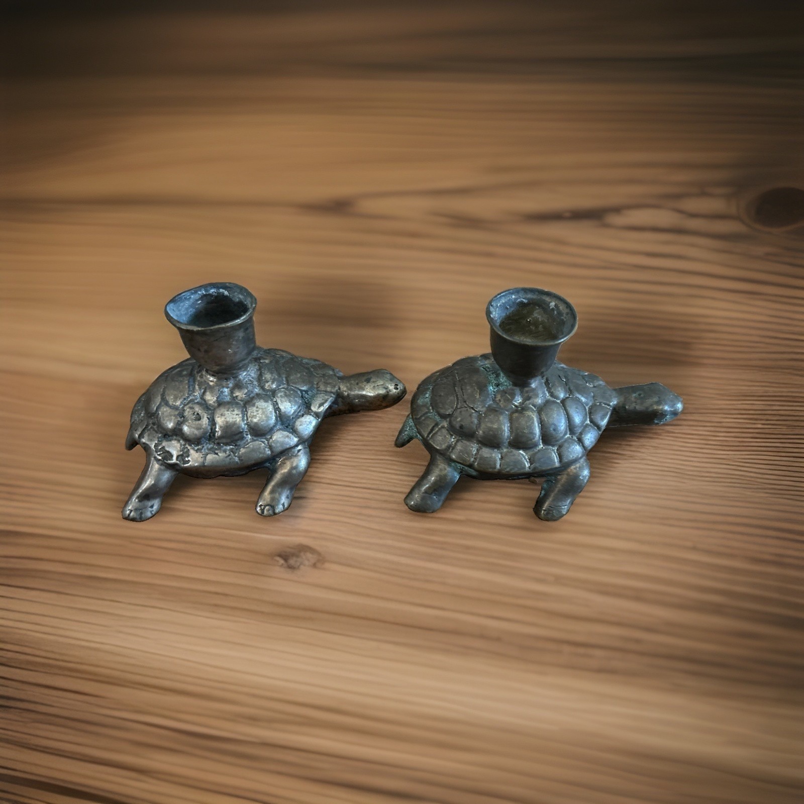 Charming Vintage Brass Turtle Candle Holders