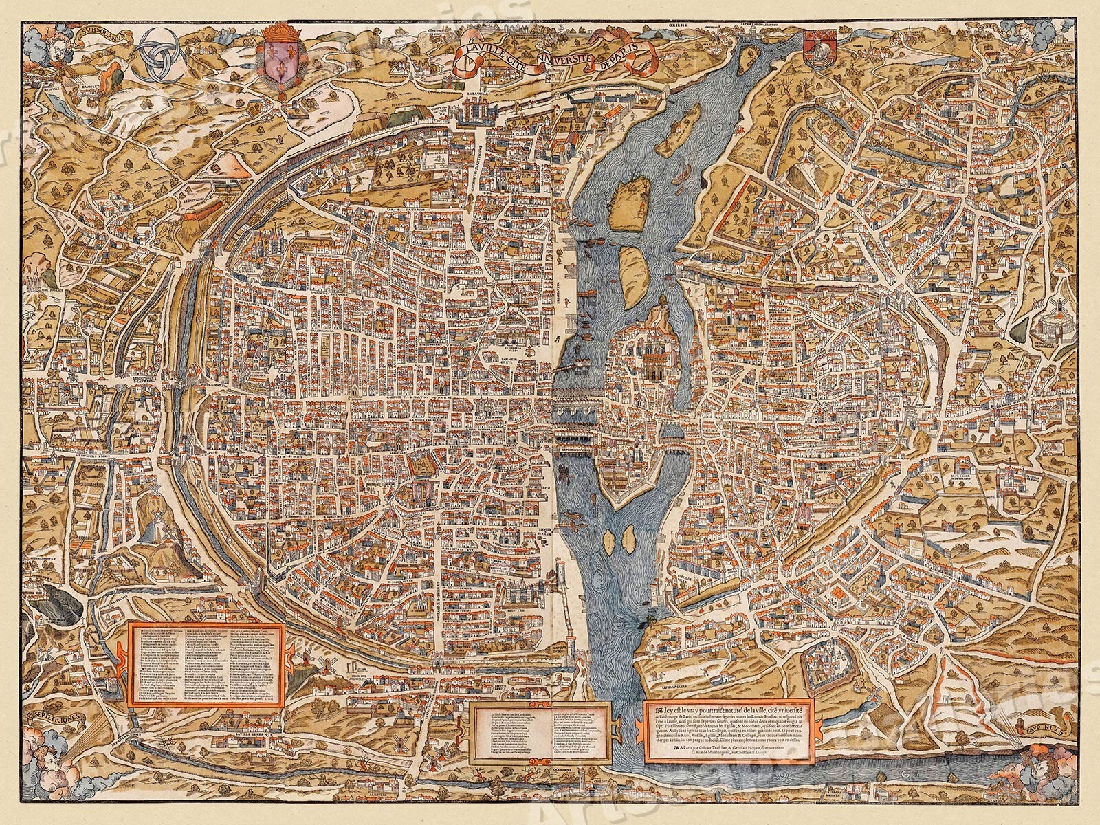 1550 Paris France Vintage Historic City Map - 18x24