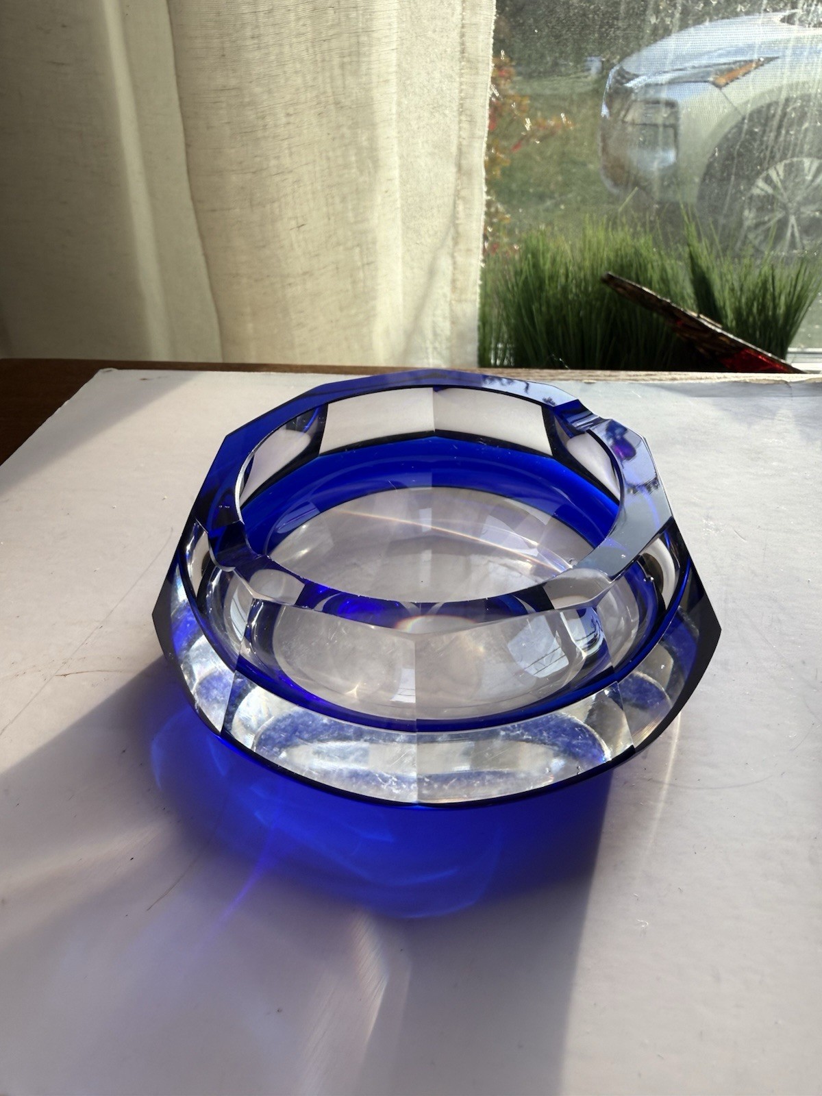 Vintage MCM Murano Sommerso Art Glass Cobalt Blue Faceted Crystal Ashtray 1970\'s Vintage MCM Murano Sommerso Art Glass Cobalt Blue Faceted Crystal Ashtray 1970\'s