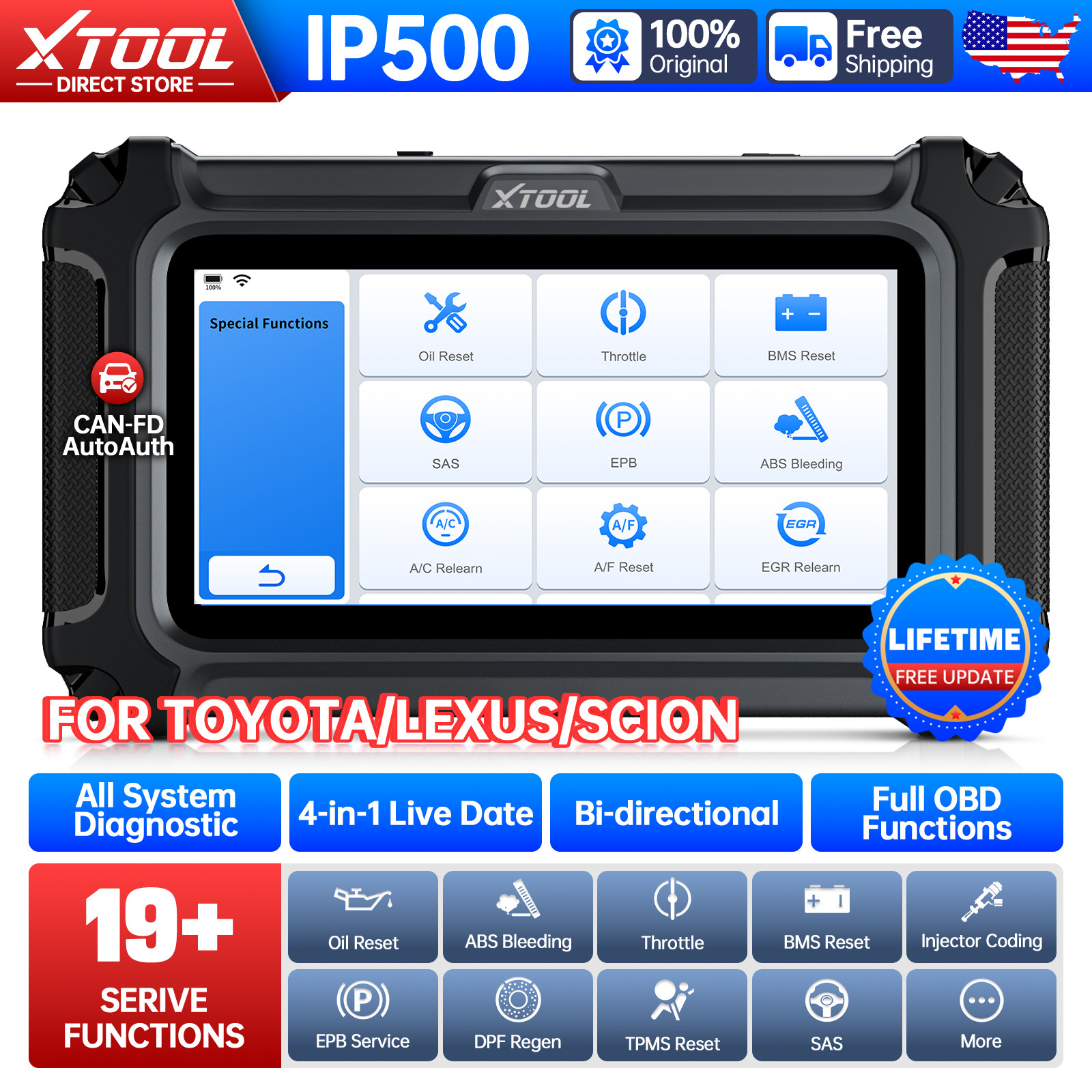 XTOOL For Toyota/Lexus IP500 OBD2 Scanner OBD2 Bidirectional Car Diagnostic Tool