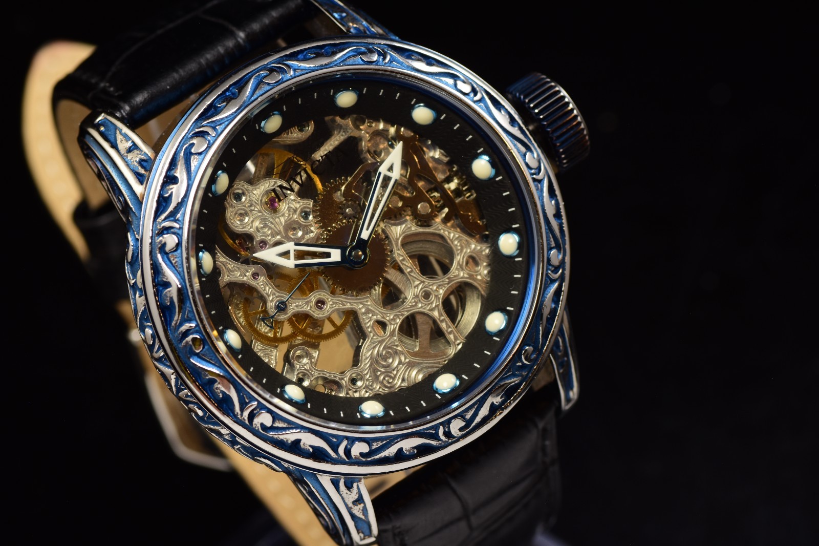 Invicta Vintage Excalibur Mechanical Skeleton 52mm Black Leather Men\'s Watch