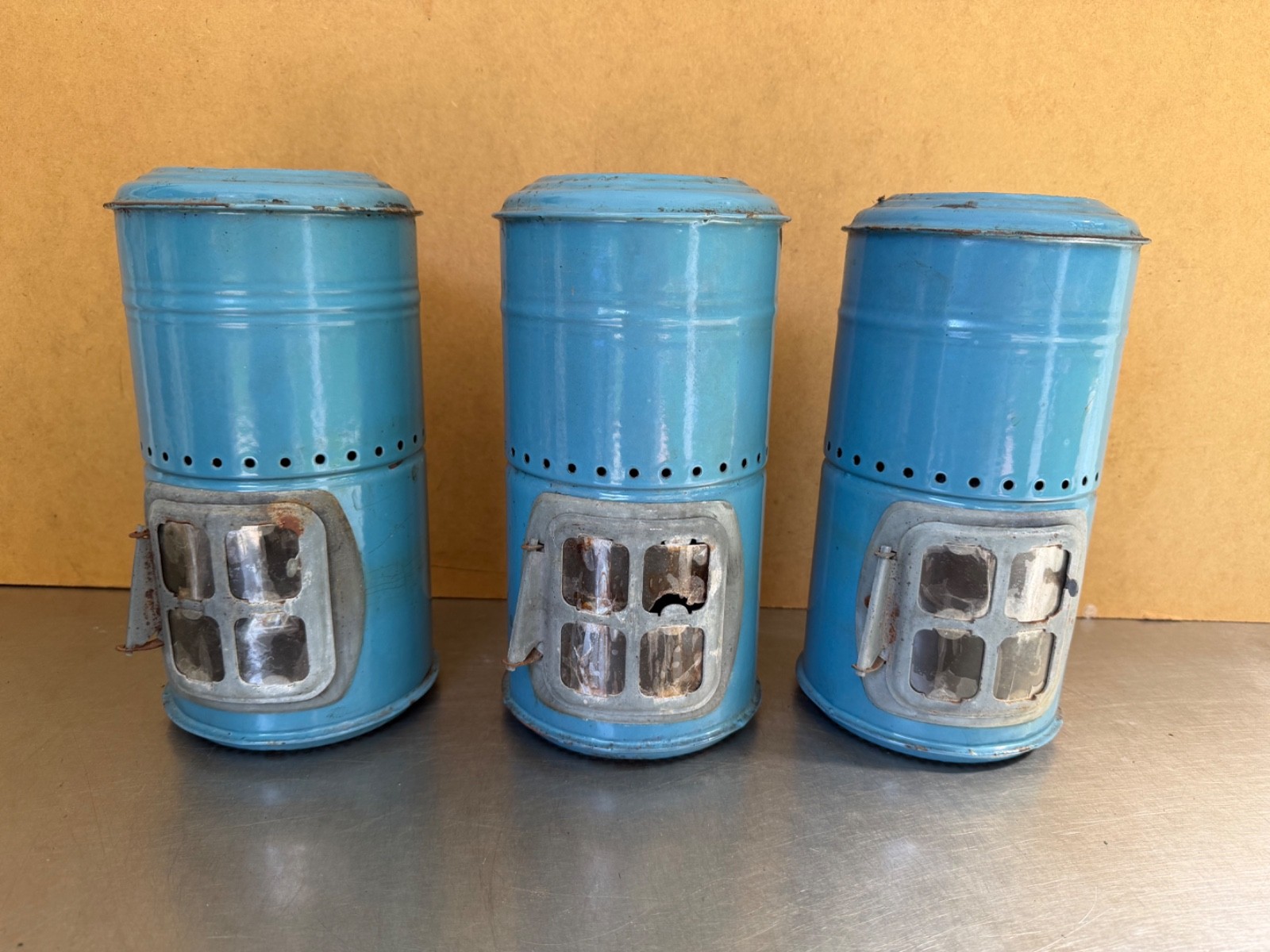 Lot of 3 Antique New Perfection 133 Enamel Stove Pipe with Mica Window Lot of 3 Antique New Perfection 133 Enamel Stove Pipe with Mica Window