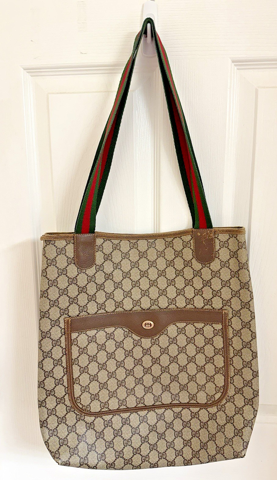 Vintage Gucci GG Supreme Web Sherry Line Tote bag PVC beige Red