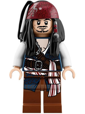 LEGO Captain Jack Sparrow - White Shirt, Dark Blue Vest with Filigree, Ba poc035 LEGO Captain Jack Sparrow - White Shirt, Dark Blue Vest with Filigree, Ba poc035