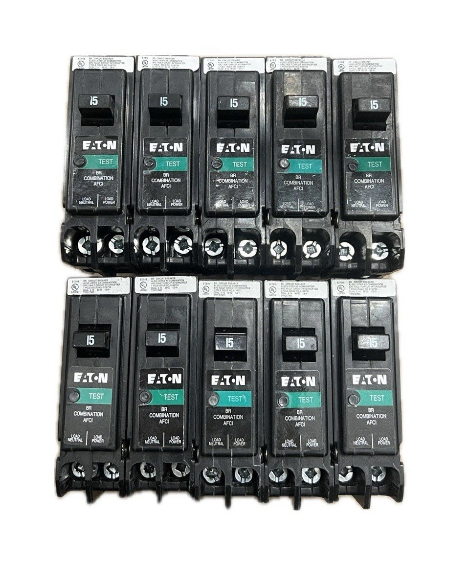 Lot of 10 Eaton BRP115AF BR Combo AFCI Breaker 15A 120V 1-Pole Test Button Lot of 10 Eaton BRP115AF BR Combo AFCI Breaker 15A 120V 1-Pole Test Button