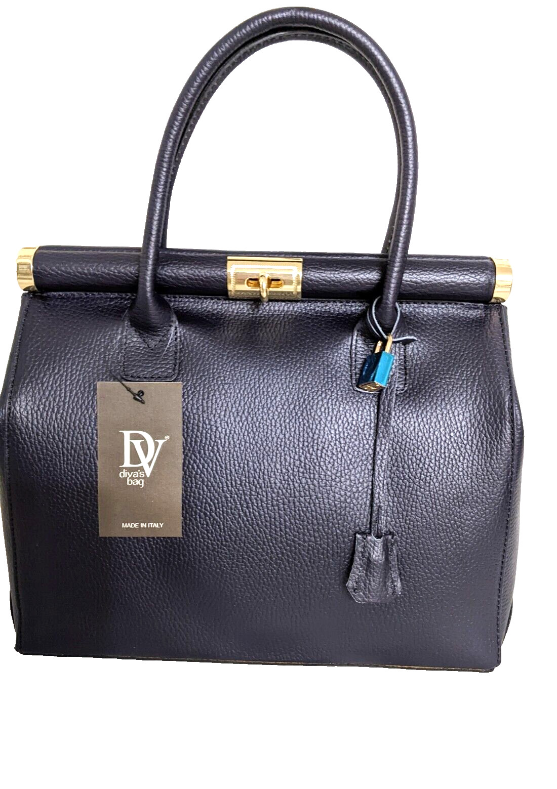 ITALIAN LOCK & KEY PEBBLED LEATHER BAG HANDBAG SATCHEL by DIVA - MADE IN ITALY ITALIAN LOCK & KEY PEBBLED LEATHER BAG HANDBAG SATCHEL by DIVA - MADE IN ITALY
