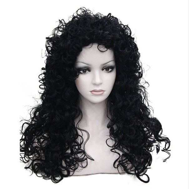 Women Long Fluffy Tight Curly Wig Anime Cosplay Heat Resistant Synthetic Fiber