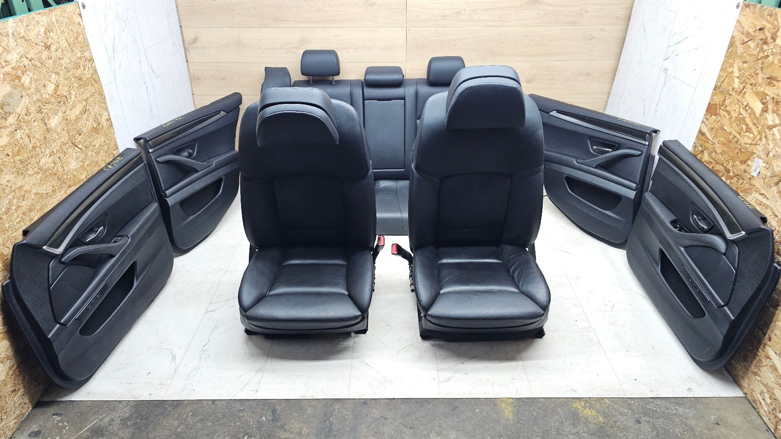 11-16 BMW F10 5-Series M-Sport Heated Seats & Door Panels Set Black Leather OEM