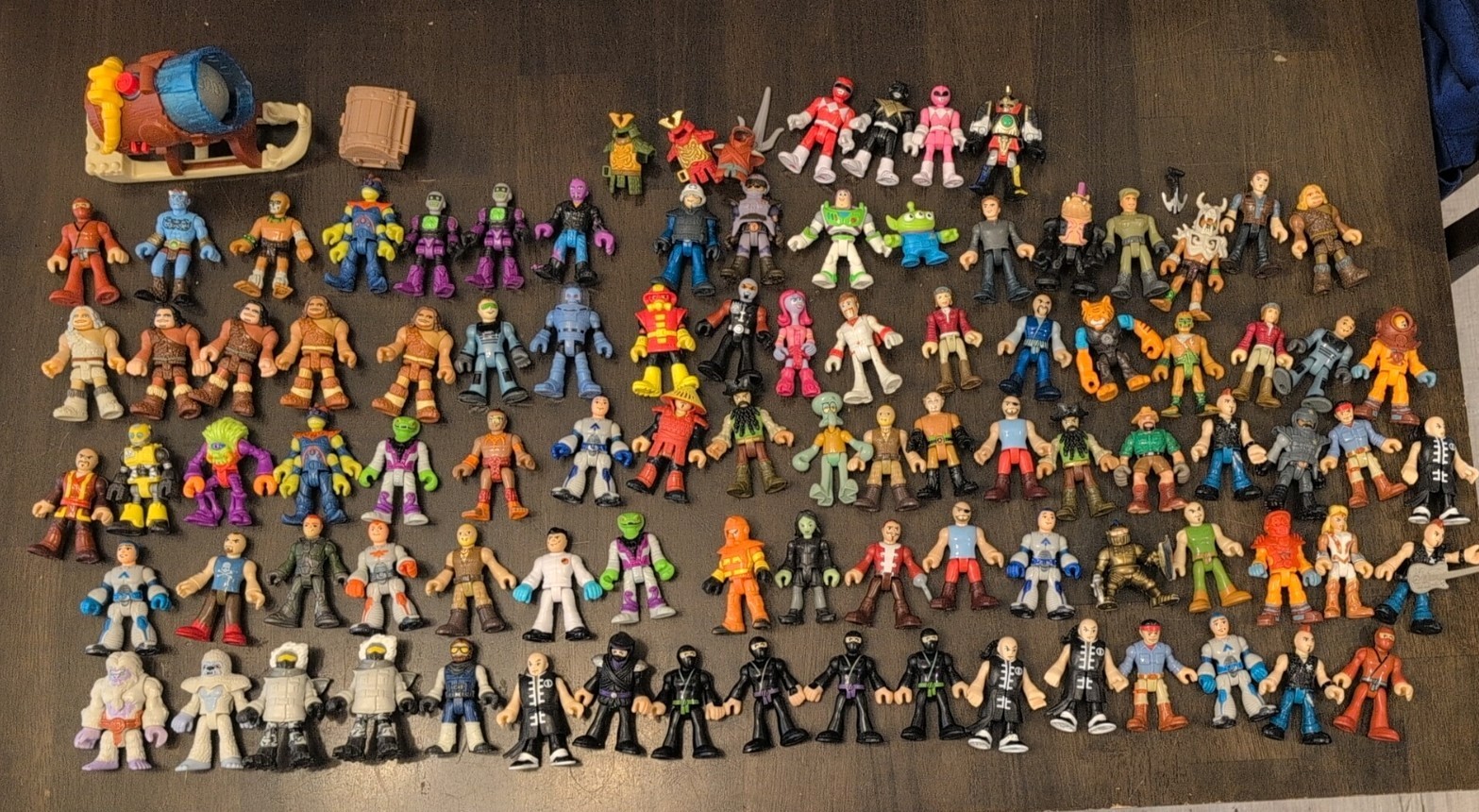 Lot of 92 Imaginext Figures Disney Ninjas MMPR Aliens Cavemen Pirates Weapons