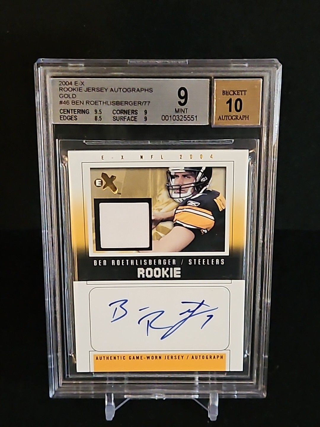 Ben Roethlisberger 2004 Fleer #46 E-X Gold 25/77 BGS 9/Auto 10 Rookie RC