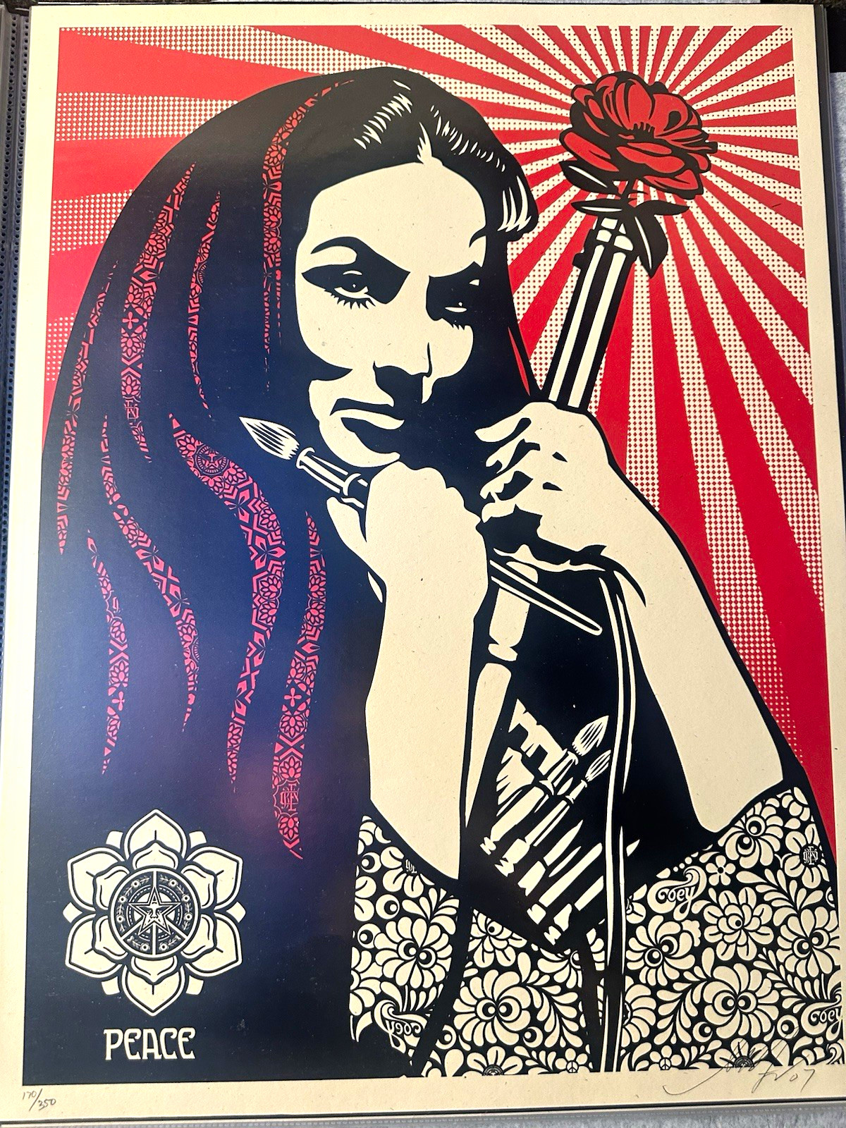 Shepard Fairey Signed numbered  revolutionary woman with brush 2007