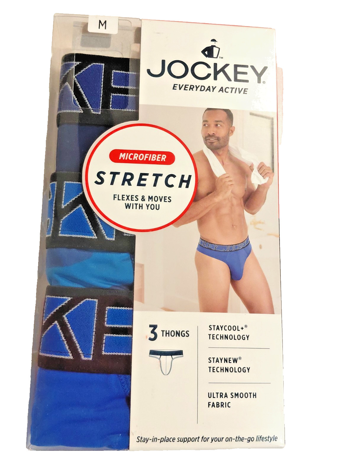 NIB Jockey M 32-34 Microfiber Stretch Mens Thongs 3 Pack Blue Ultra Smooth NIB Jockey M 32-34 Microfiber Stretch Mens Thongs 3 Pack Blue Ultra Smooth