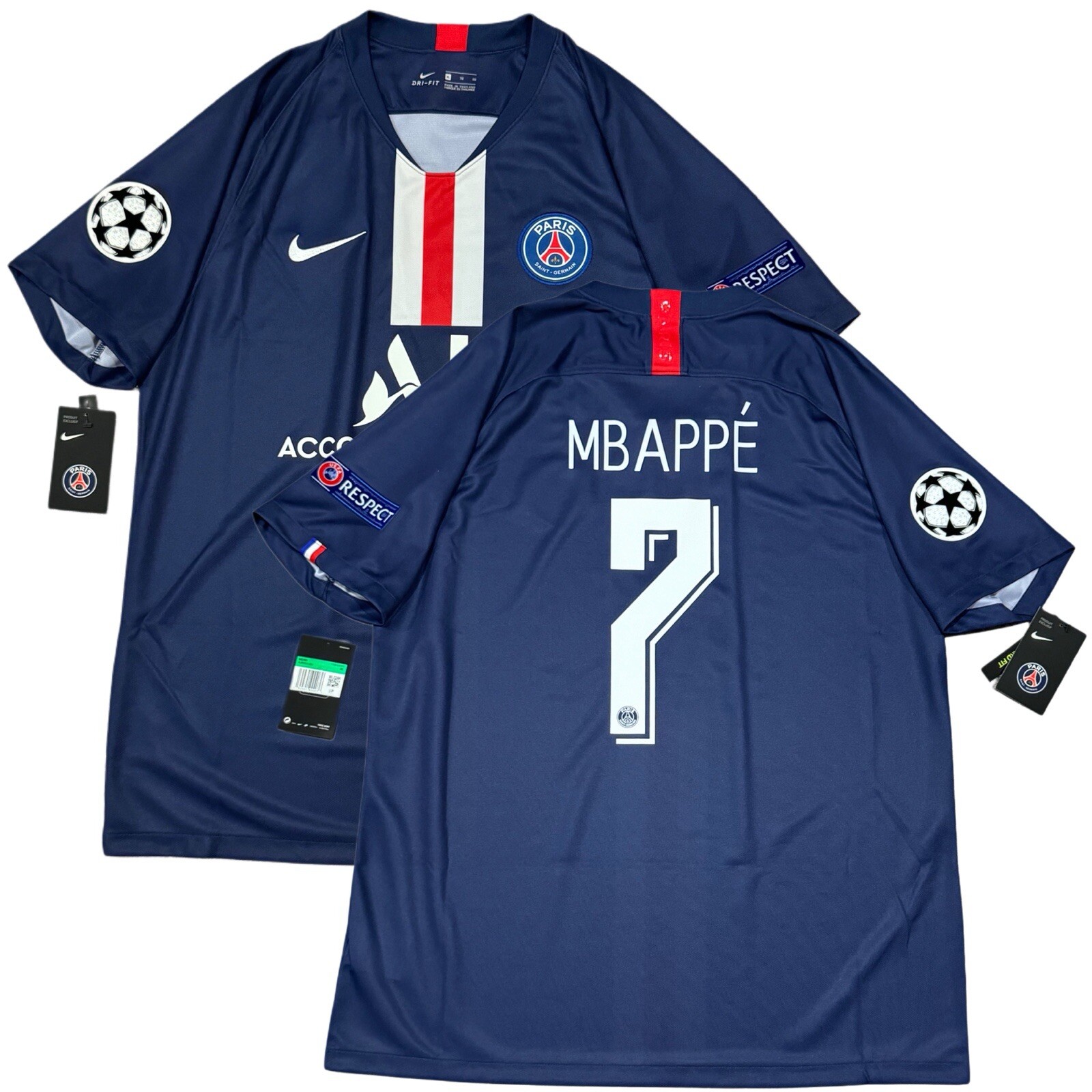 2019/20 PSG Home UCL Jersey #7 Mbappe XL Paris Saint Germain Champions kit