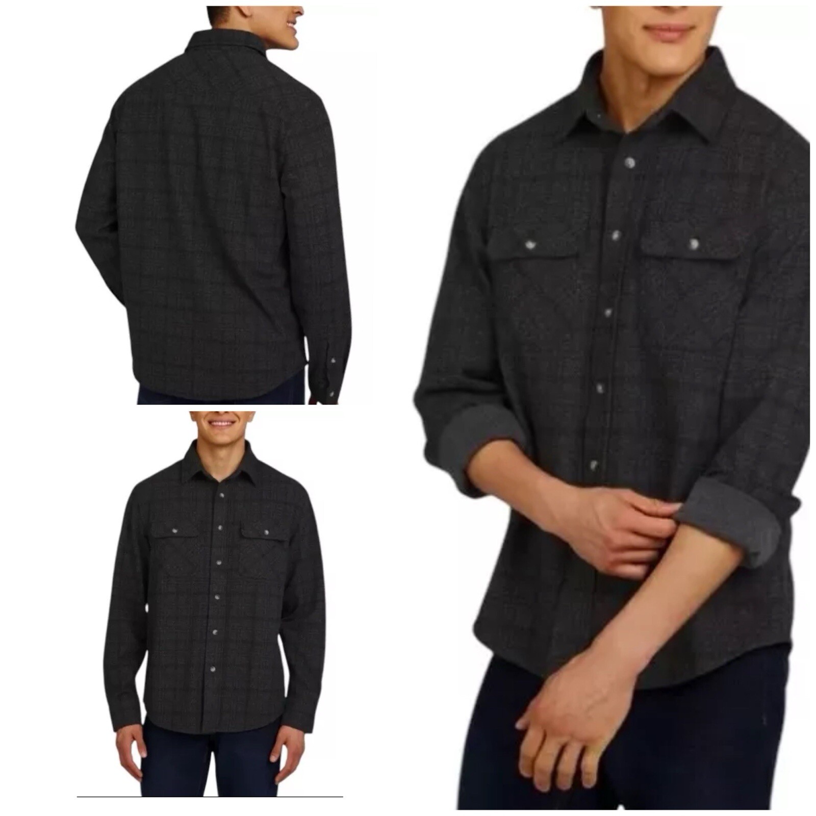 NWT CHAPS Flannel Knit Long Sleeve Black Shirt, Size Small, Button Up, Stretchy NWT CHAPS Flannel Knit Long Sleeve Black Shirt, Size Small, Button Up, Stretchy
