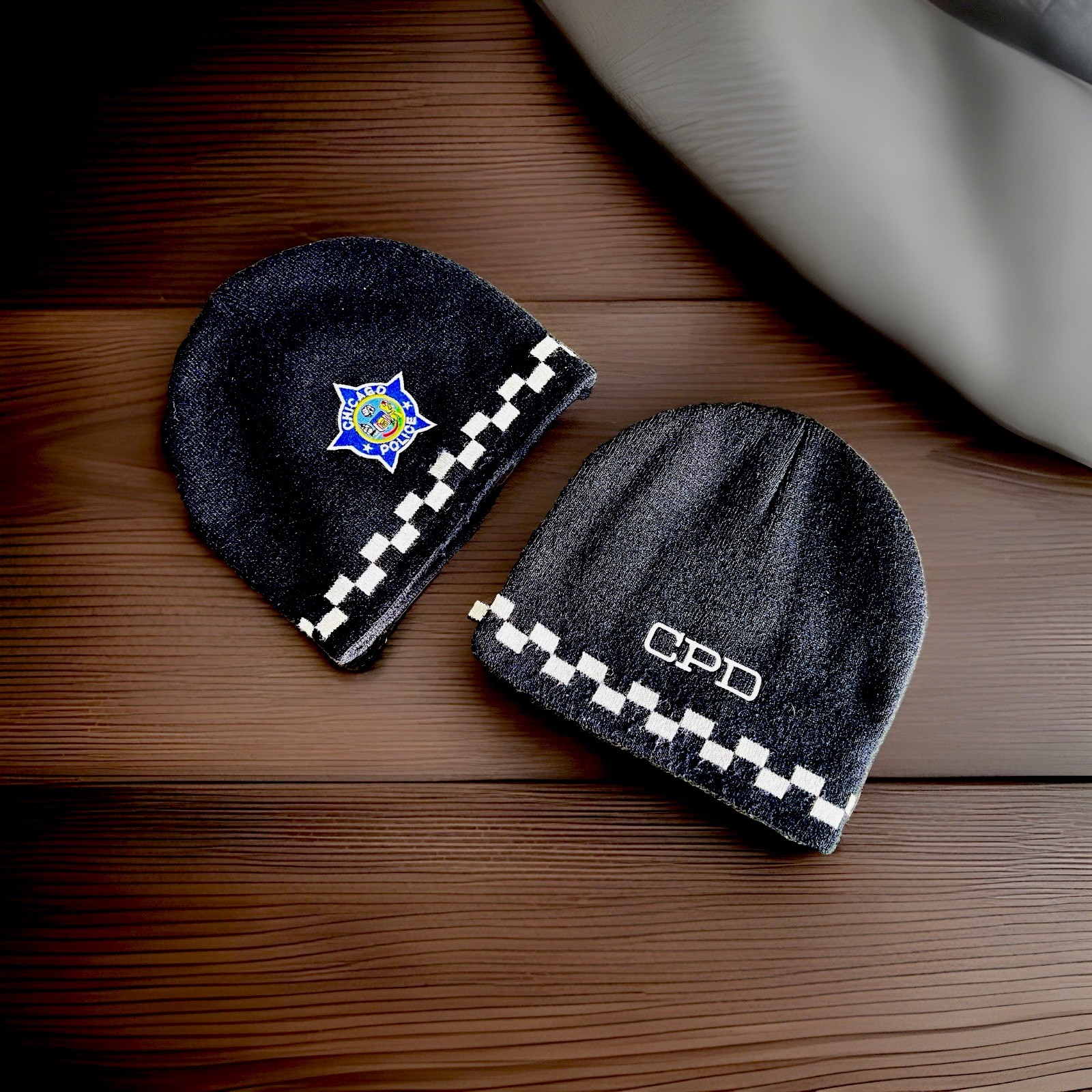 CPD Chicago Police Dept 2-Pack Knit Beanie Caps Blue/Black Checkered Trim CPD Chicago Police Dept 2-Pack Knit Beanie Caps Blue/Black Checkered Trim