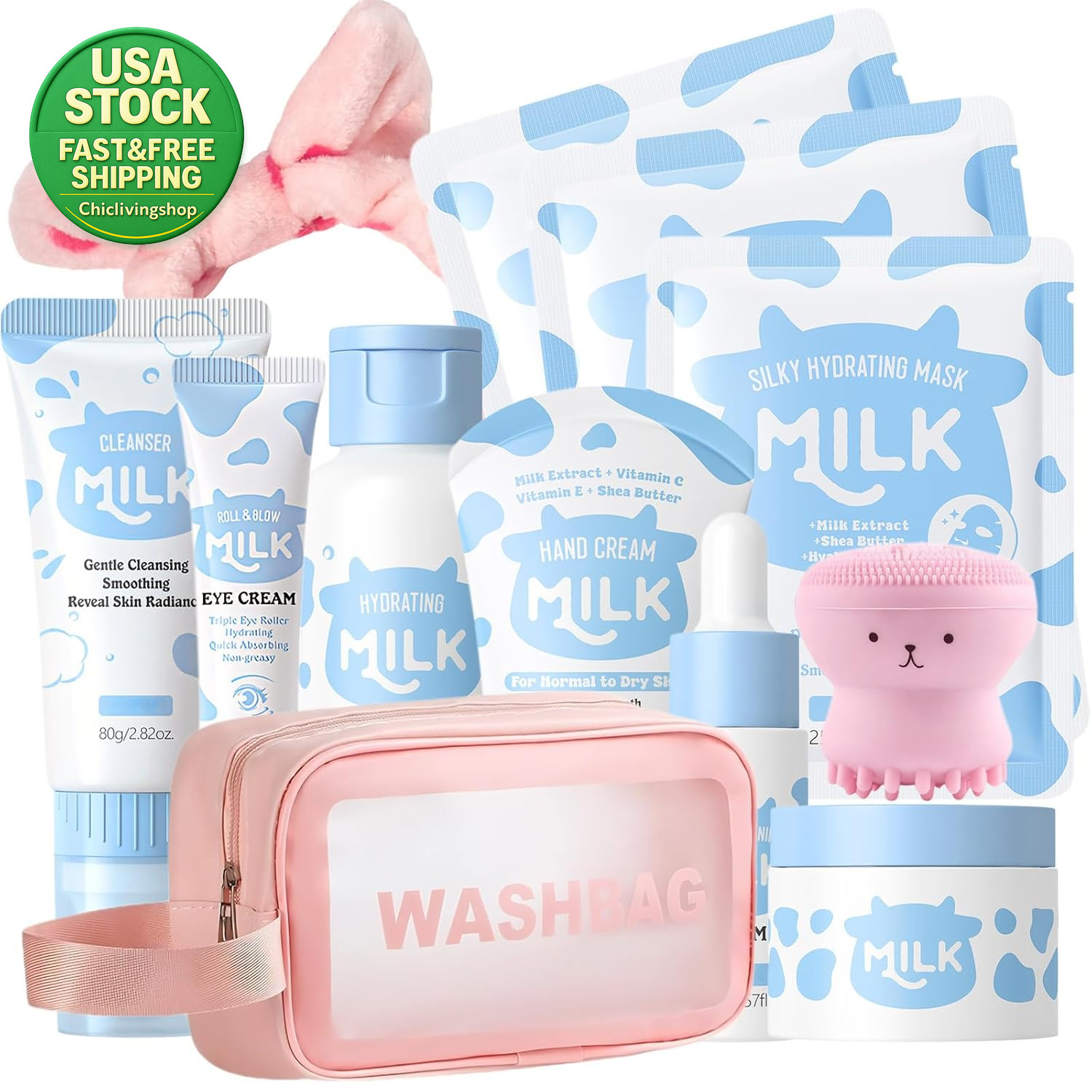 12PCS Kids Skincare Set Milk Moisturizing Facial Routine Kit for Teen Girls