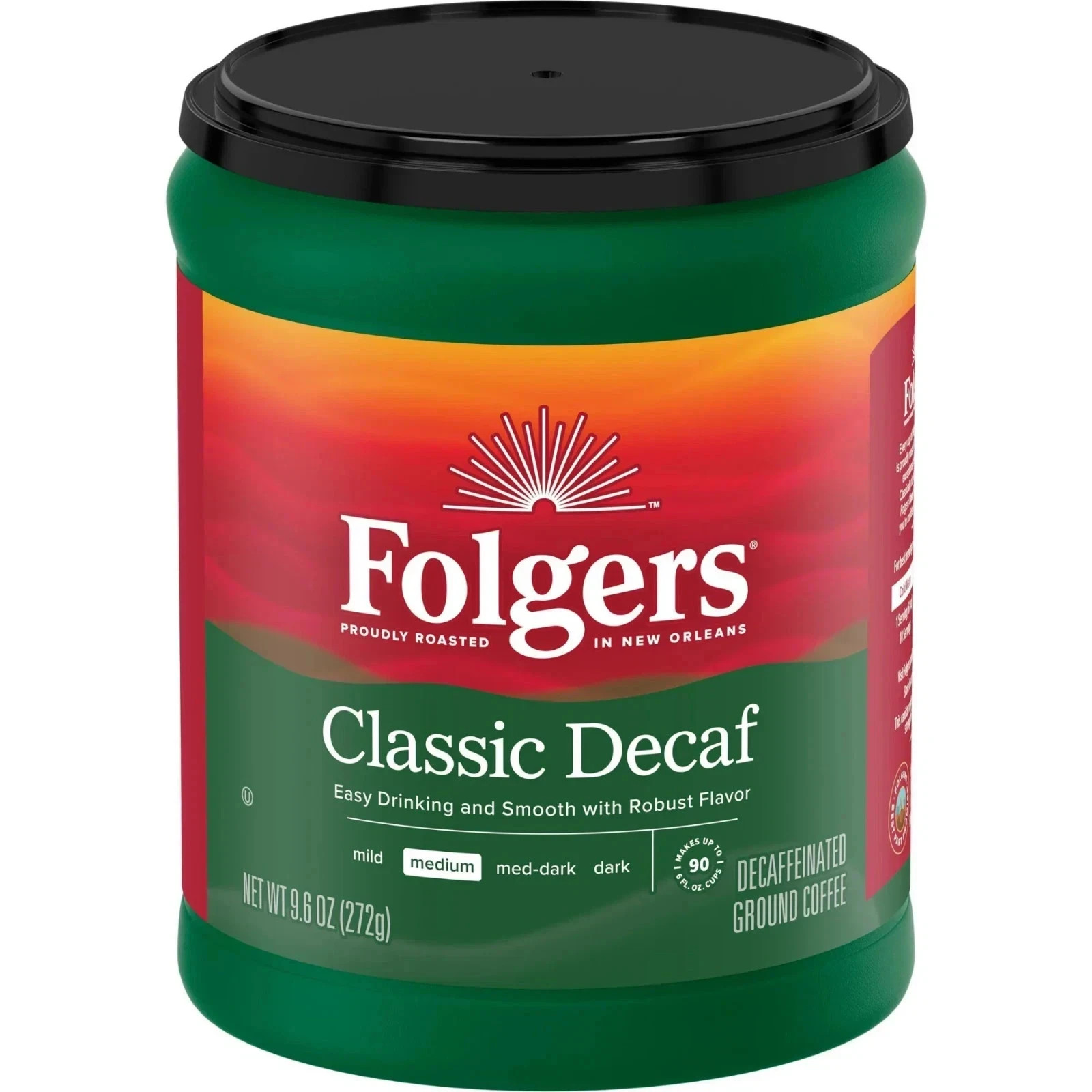 Folgers Decaf Coffee, Ground Coffee, Classic Medium Roast,9.6 Ounce Canister New