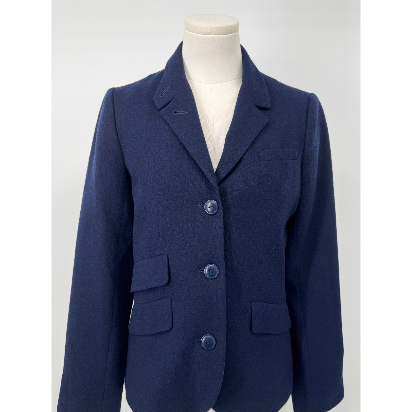 Quince Italian Wool Stand Collar Blazer Navy Blue Warm Jacket XS NWT