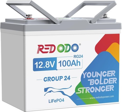 Redodo 12V 100Ah Group 24 LiFePO4 Lithium Battery 100A BMS for RV Boat Refurbish