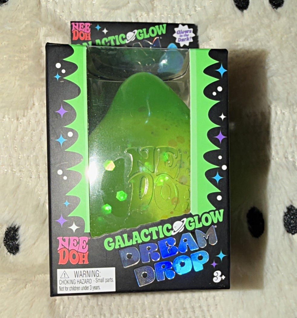 Nee Doh Galactic Glow Dream Drop Squeeze Toy Green Glows in the Dark 3+