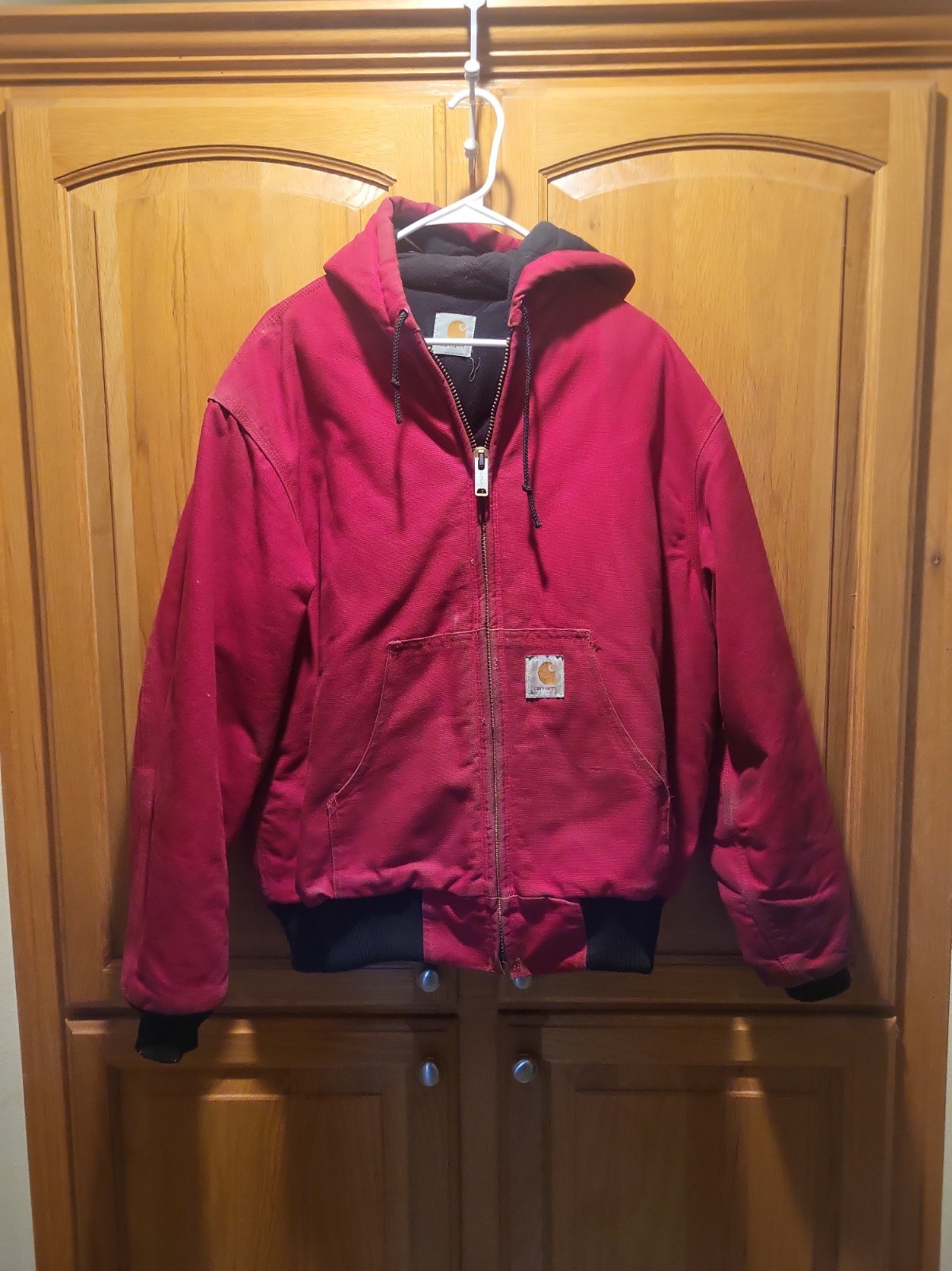 Vintage CARHARTT J140 Red Full Zip Lined Hooded Jacket Men\'s Size Large