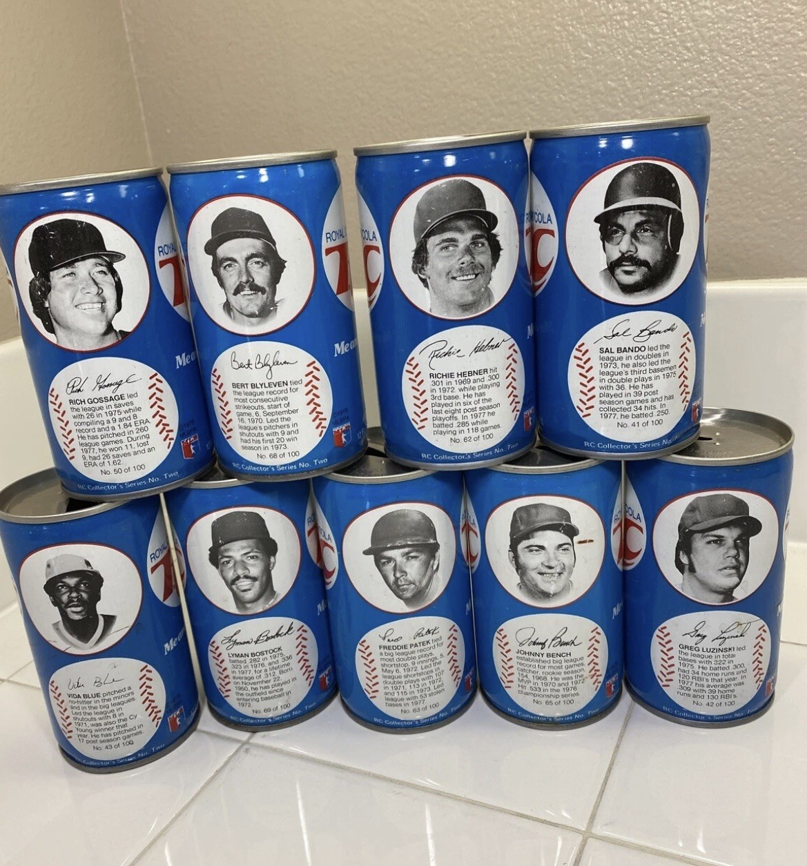 Vintage 1970s RC Cola MLB All-Star Baseball Cans, Set of 9 Vintage 1970s RC Cola MLB All-Star Baseball Cans, Set of 9