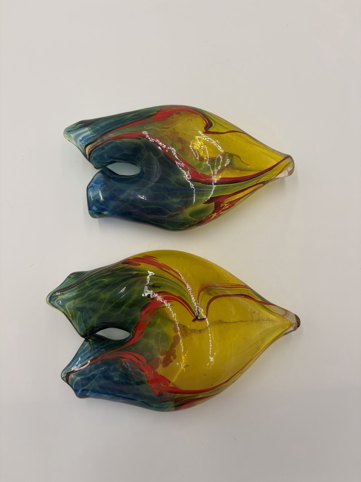 Vintage MCM Blown Glass Biomorphic Double Chamber Pocket Vases Murano Style