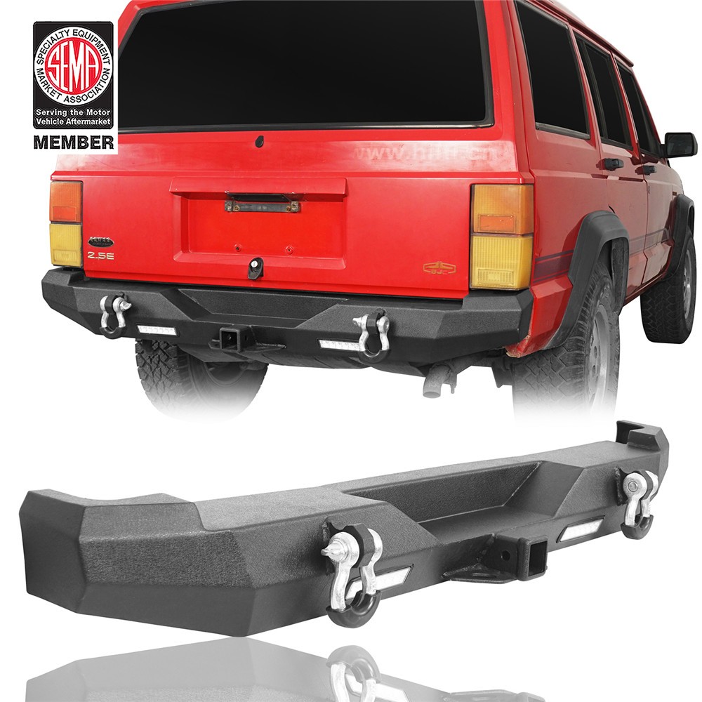 Heavy Duty Rear Bumper w/2x 18W LED Floodlights For 1984-2001 Jeep Cherokee XJ