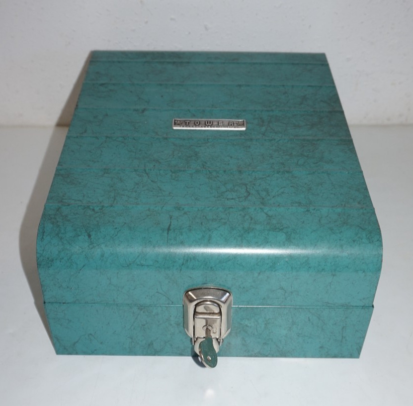 VTG MCM Sears Roebuck Tower Turquoise Strong Metal Lock Box w Key 12x9x4.25 VTG MCM Sears Roebuck Tower Turquoise Strong Metal Lock Box w Key 12x9x4.25