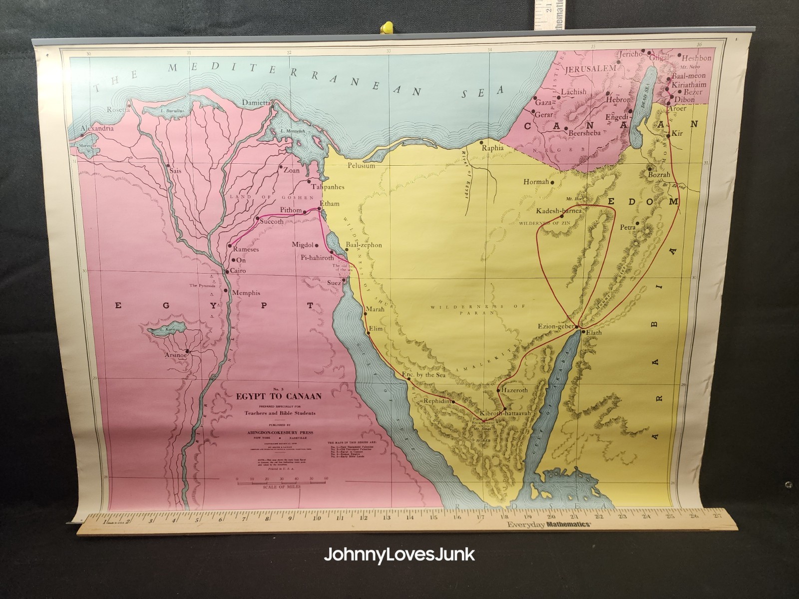 1938 Egypt To Canaan No. 3 Map Teacher/Bible Study Teaching Aid OG Mailing Tube