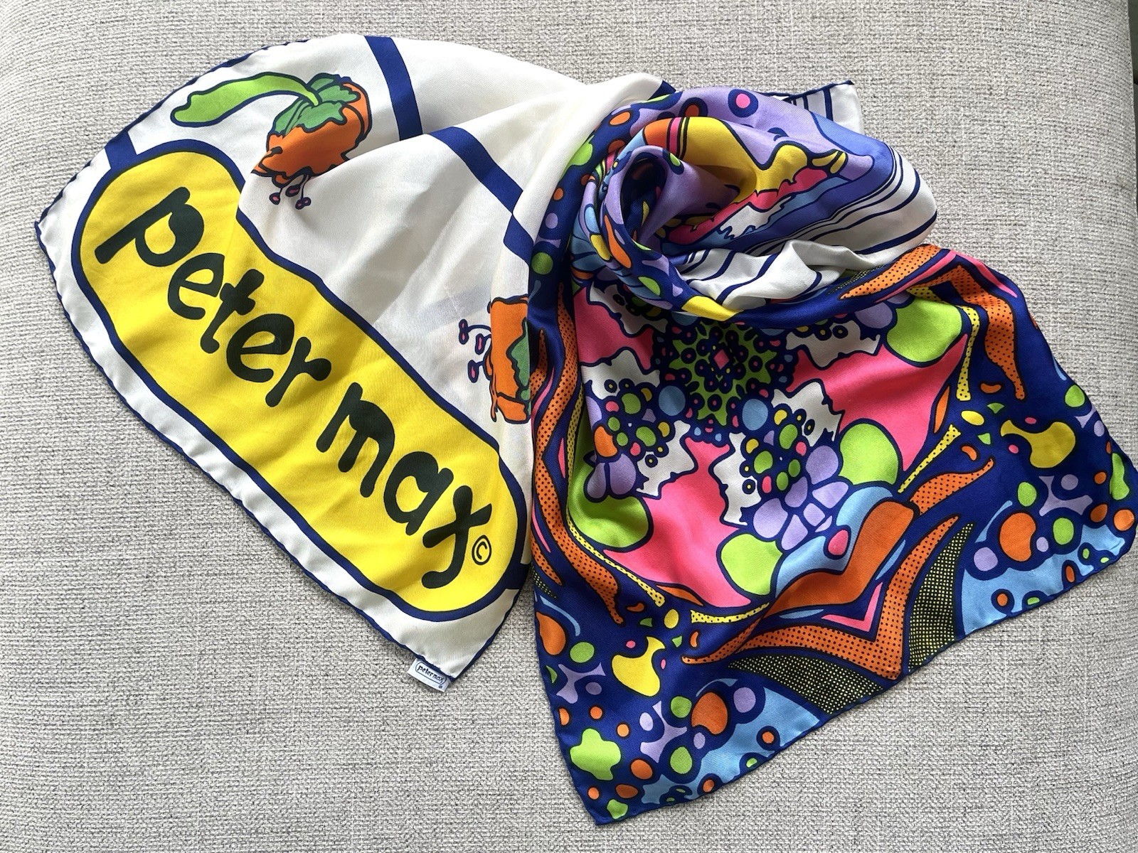 Vintage 1960s Peter Max Silk Scarf 41” Psychedelic Pop Art Japan PRISTINE
