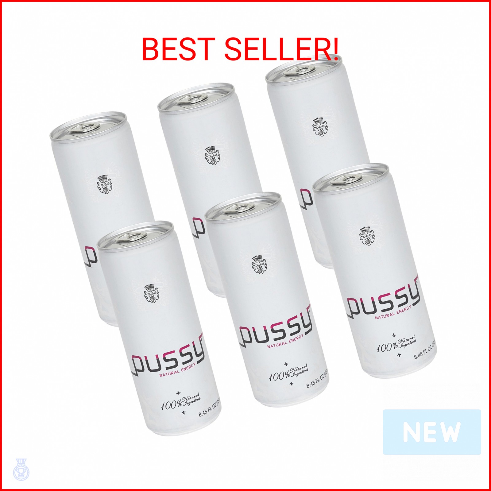 Pussy's Natural Energy Drink - Carbonated Energy Drinks Pack of 6-250ml - All Na