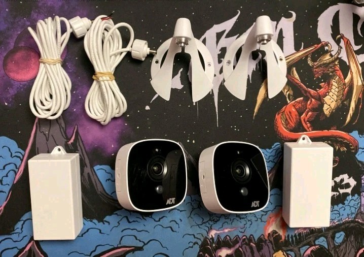 Two (2) ADT OC845 1080p Wireless Outdoor Security Cameras- White w/PowerPacks