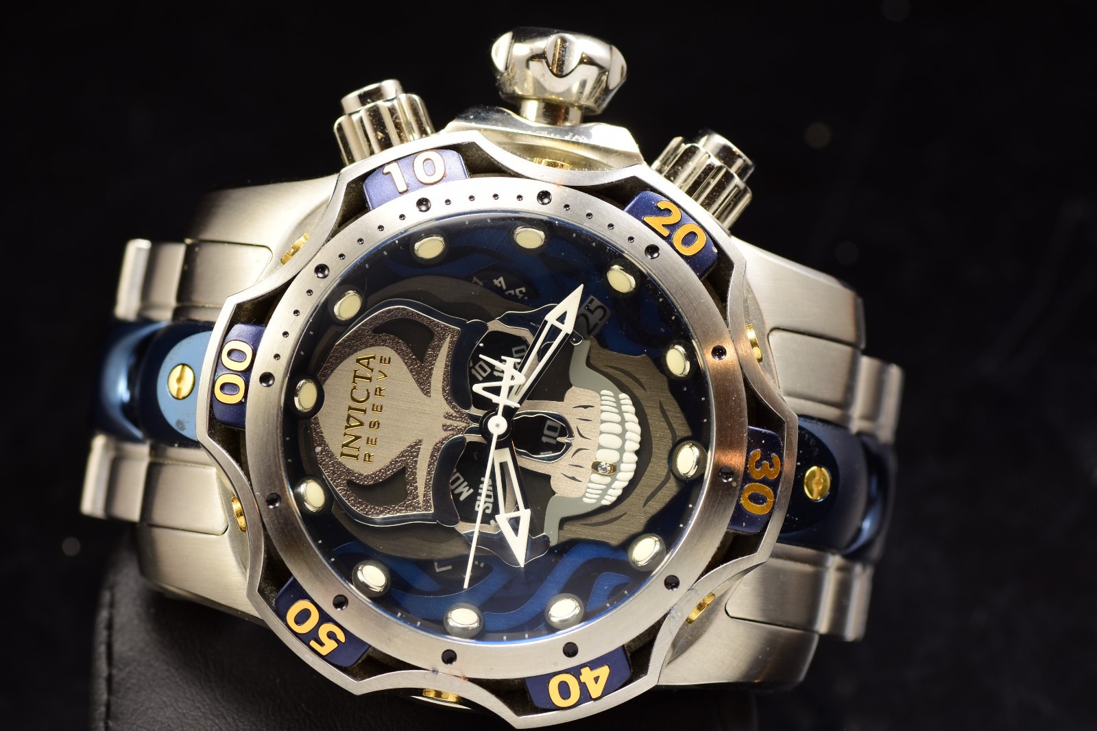 Invicta Men\'s Reserve Venom Gen III Skull Chronograph Swiss 52mm Two Tone Watch