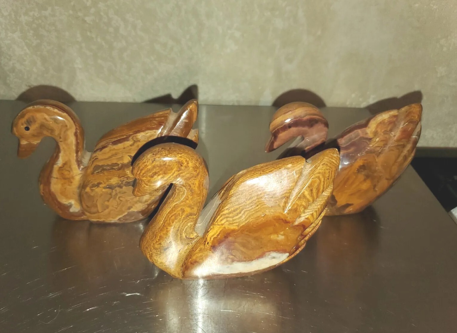 THREE Vintage Figurine Statuette Sculpture Paperweights SWAN Onyx. AS IS