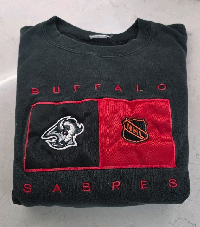 Vintage 90's NHL Buffalo Sabres Goathead Embroidered Crewneck Sweatshirt Large Vintage 90's NHL Buffalo Sabres Goathead Embroidered Crewneck Sweatshirt Large