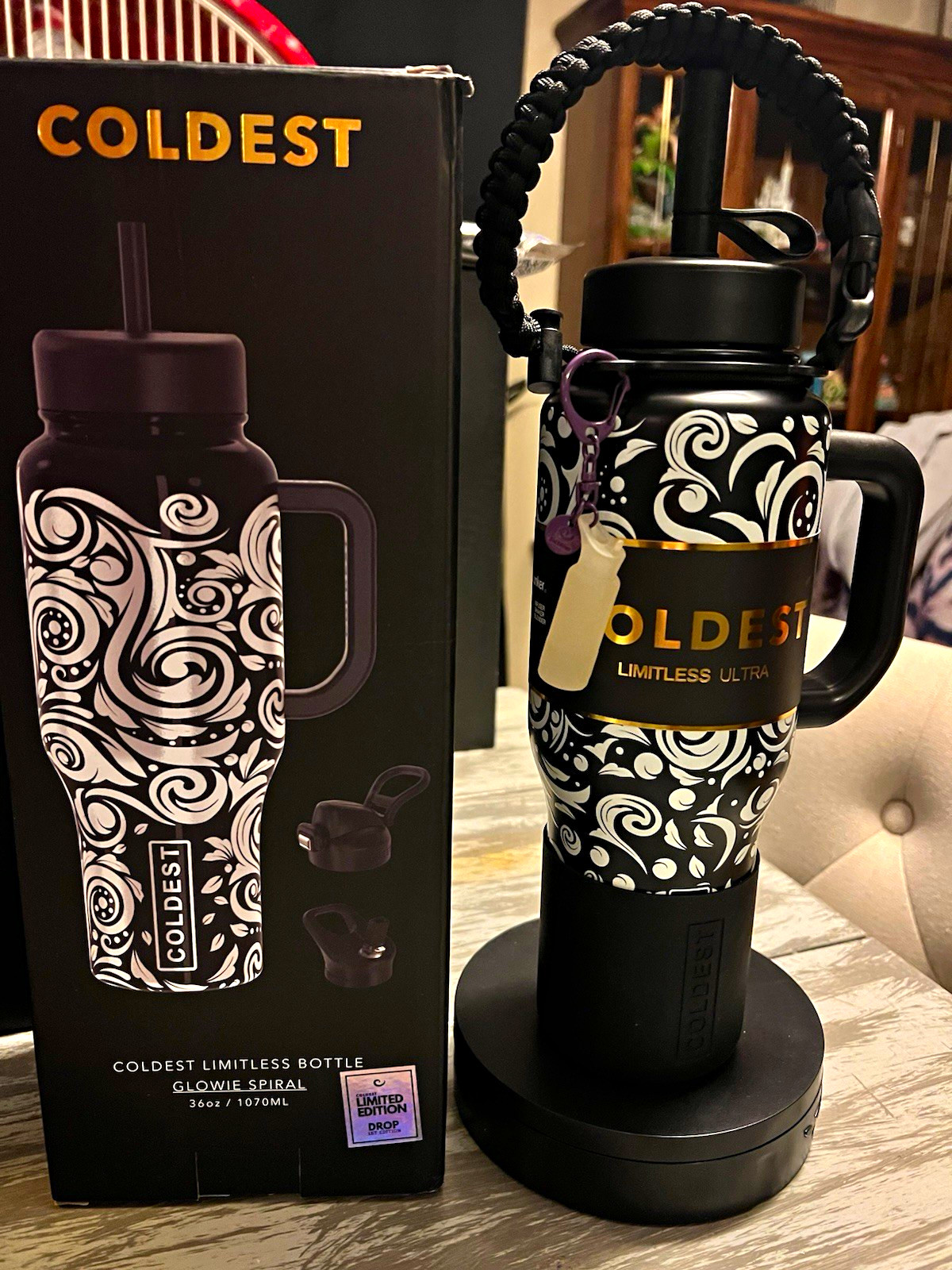 Coldest BNIB 36 oz “Glowie Spiral” w/Coldest Boot, Paracord & Mini Coldest BNIB 36 oz “Glowie Spiral” w/Coldest Boot, Paracord & Mini